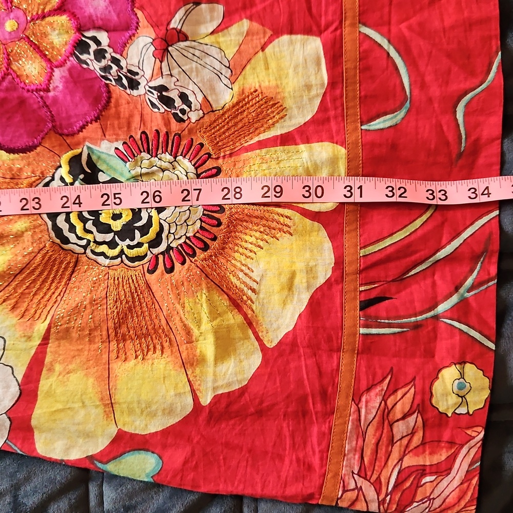 Ritu Kumar Red Floral Embroidered Cotton Dress, 4, XS, Boho, Beaded, Vacation - Picture 11 of 12